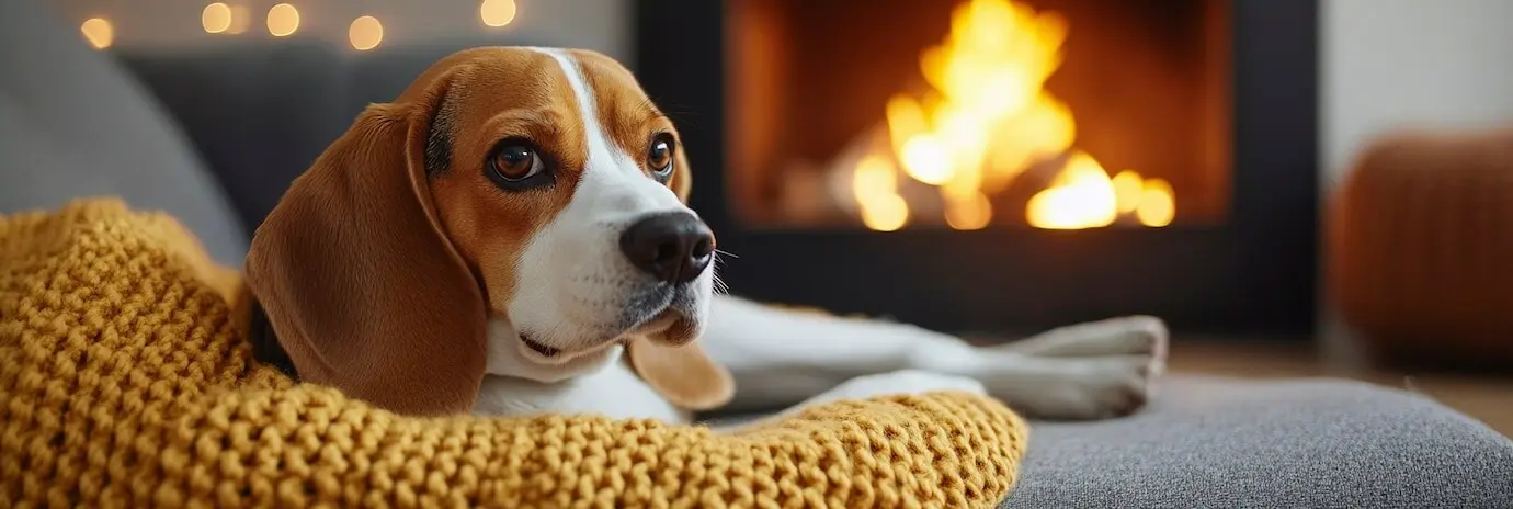Indoor portrait of a cute beagle.