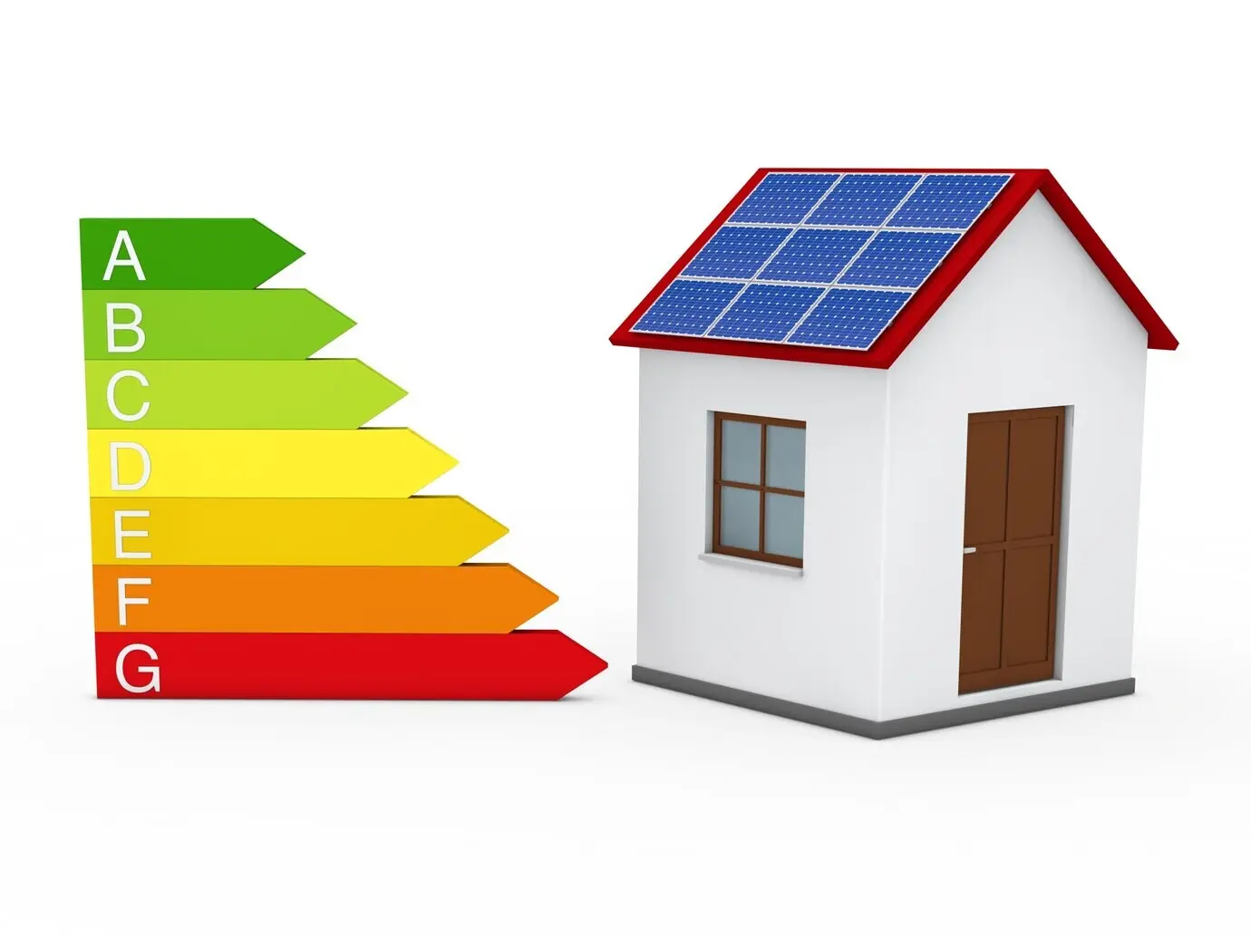 A house equipped with a solar panel and an energy chart